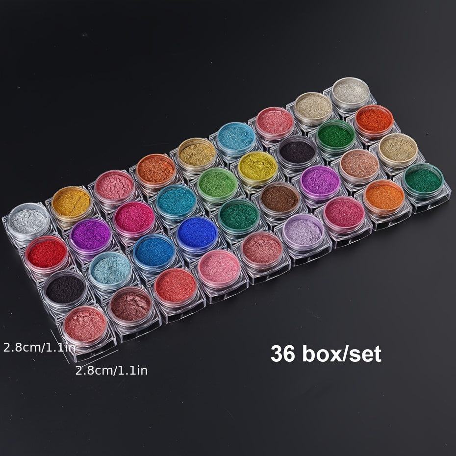 36 Box Super-Bright Metallic Mirror Nail Powder Set Y2K Chrome Pigment Flakes Fine Glitter Rubbing On Dust Manicure Decoration